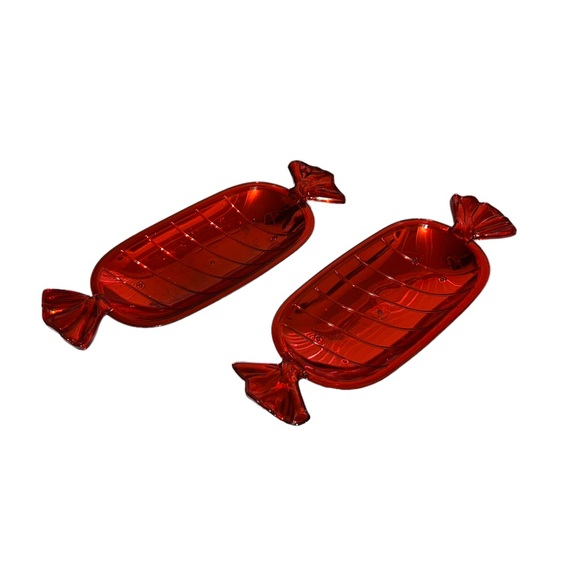 Christmas Holiday Metallic Red Molded Plastic Wrapped Candy Serving Platter Tray - Picture 6 of 6